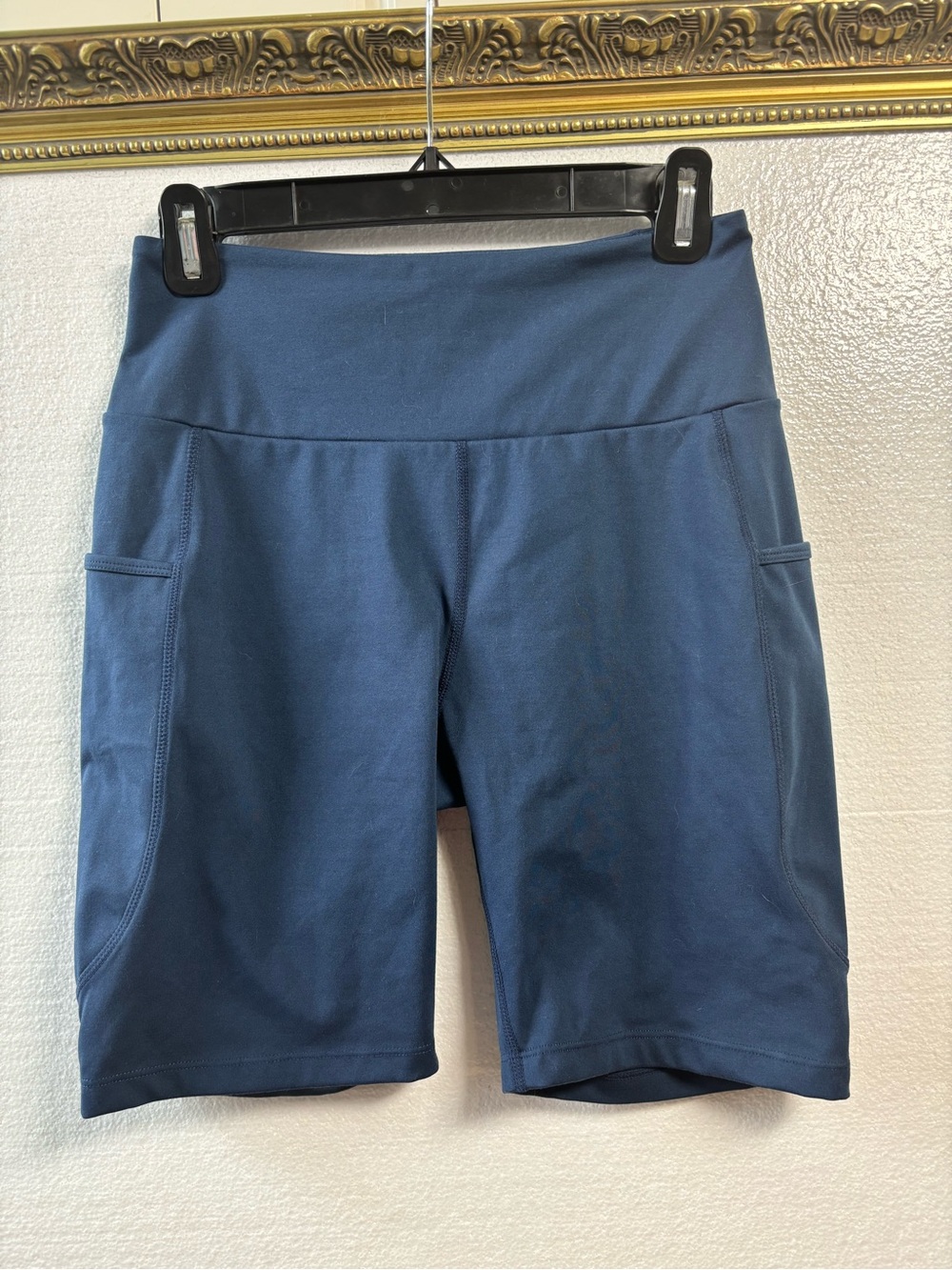 Move Beyond High-Rise Navy Blue Bike Shorts with Side Pockets-Medium